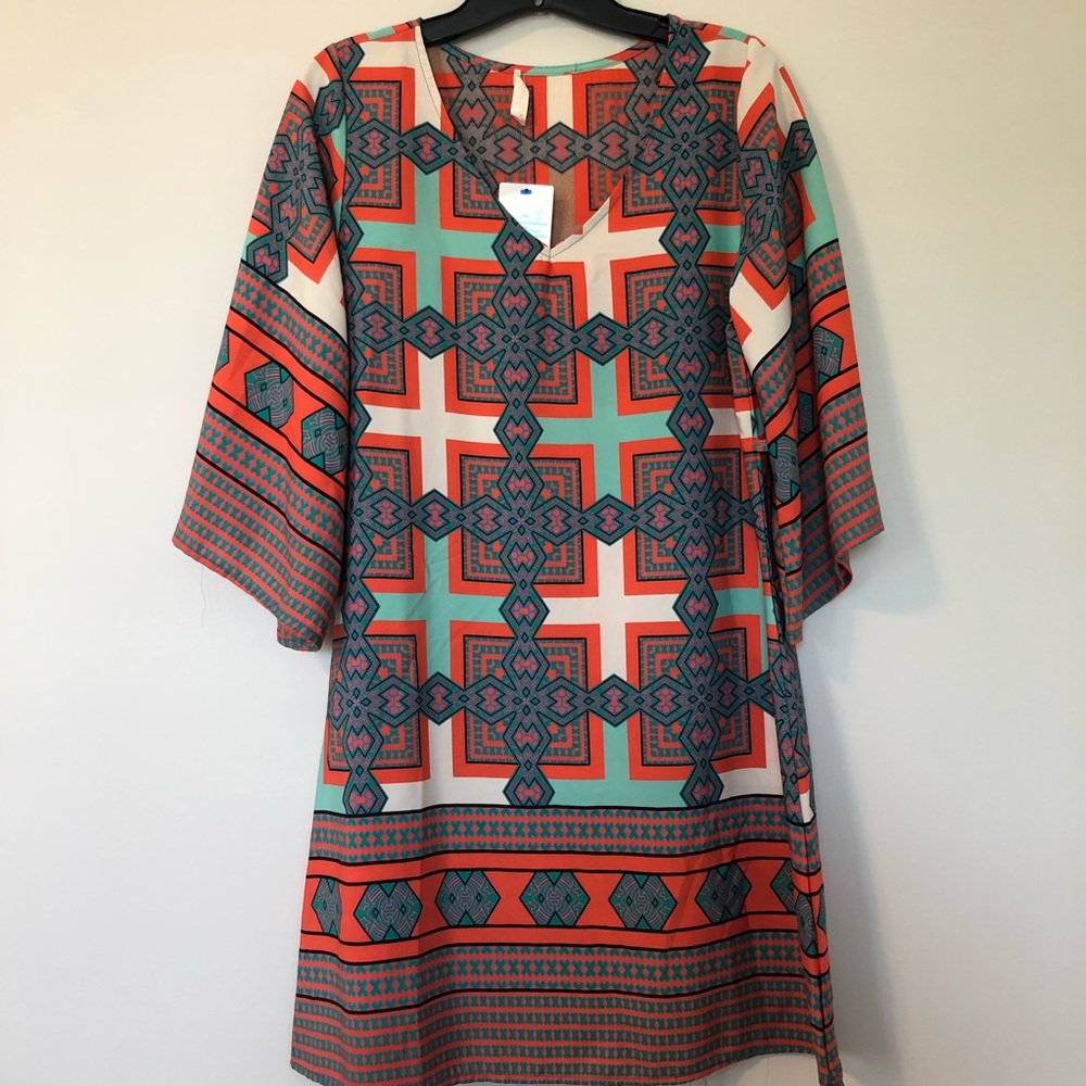NWT Turquoise and Orange Print Dress - Picture 2 of 6